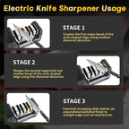 Professional 3-stage Electric Knife Sharpener for Kitchen Knives, with 100% Diamond Abrasive 20° Precision Angle Guide, Quickly Sharpening, Repairing/Restoring/Polish Blades (Silver)