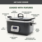 GreenPan Elite 8-in-1 Programmable 6QT Electric Slow Cooker, Dishwasher Safe Lid & Removable Crock, PFAS-Free Healthy Ceramic Nonstick Multi-Cooker, Sear,Sauté/Brown,Steam Basket,Roast, Graphite