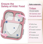Stainless Steel Lunch Box, 3 Compartments Metal Bento Box for Kids Adults, Leak-Proof Lunch Box for School Office, Dishwasher Safe, BPA-Free, Tritan Lid, Pink