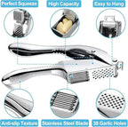 Garlic Press and Slicer 2 in 1, Rust Proof & Dishwasher Safe Professional Garlic Mincer Tool, Effortlessly Crush and Mince Garlic with this Ergonomic Handle-Garlic Slicer & Brush ANCQMI(Silver)