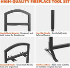 6 Pcs Fireplace Tools Set with Log Carrier, HXJLJY 34" Fireplace Accessories Sturdy Fire Tool Set Holder with Fire Poker Brush Shovel Tong Stand for Indoor Fireplace Outdoor Fire Pit Wood Stove, Arch