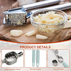 uxcell Garlic Press, 7.7 Inch Stainless Steel Garlic Crusher and Peeler Set for Home Cooks and Professional Chefs, Silver