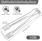8-Piece Plastic Tongs - Clear Mini Serving Utensils, 6.3 Inch Small Tongs for Food, Ice, Salad, Buffet, Weddings, Barbecue Party
