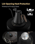 Cocinare FLOW B9 Gooseneck Electric Kettle, Precise Temperature Control for Pour-Over Coffee & Tea Brewing, Stainless Steel Interior, Rapid Heating for Boiling Water 1500W/0.9L (Black Walnut)