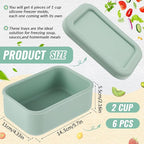6 Packs 2 Cup Silicone Soup Freezer Molds with Lid Silicone Soup Freezer Trays Rectangle Reusable Food Preserving Tray Freezing Sauces Stews(Sage Green, Beige)