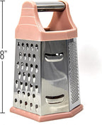 Beille 6 Side Stainless Steel Grater Top Handle Zester Slicer 7.75 Inch, Pink