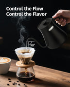 0.8L Gooseneck Electric Kettle, Precise Temperature Control for Pour Over Coffee & Tea, 1200W Fast Boiling Water, Auto Shut Off, Scheduling, Stainless Steel, Black