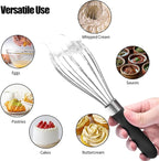 18/8 Stainless Steel Balloon Whisk, Doosu Kitchen Whisk for Cooking Handheld Egg Beater with Rust-Proof Sturdy Wires & Non-Slip Silicone Handle for Beating, Stirring, Blending (6 Wires, Black)