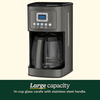 Cuisinart 14-Cup Coffee Maker, Programmable PerfecTemp Glass Carafe Coffee Machine with 1-4 Cup Setting, Brew Strength Control and Brew Pause, Stainless Steel, DCC-3200BKSNAS, Black