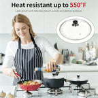 8 Inch Pan Lid, Universal Replacement Pot Lid for Frying Pans, Cast Iron Skillets, Tempered Glass Pan Cover with Steam Vent