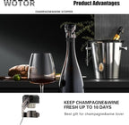 WOTOR Champagne&Wine Bottle Stoppers Stainless Steel with Food Grade Silicone, Leak Proof Keep Fresh Reusable Saver, Cork Suitable for Wine, Champagne, Cava, Prosecco and Sparkling (4 Pack Black）
