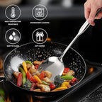 304 Stainless Steel Kitchen Cooking Utensils Set - 9 PCS Serving Utensils, Include Skimmer, Soup Ladle, Spaghetti Server, Wok Spatula, Slotted & Solid Spoon, Slotted Spatula Turner, Meat Fork (Silver）