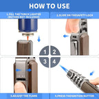 Butane Torch Lighter,Windproof Refillable Kitchen Cooking Torch,Adjustable Flame Solar Beam Blow Torch with Safety Lock for Candle Camping BBQ (Not Included Butane Gas) (Brown)