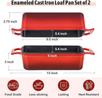 P&P CHEF 2 In 1 Enameled Cast Iron Loaf Pan with Lid, 9 x 5 Inch Bread Loaf Pans for Baking Homemade Sourdough Bread, Meatloaf, Toast, Cake, Nonstick & Healthy & Sturdy, 2 Piece Set - Red