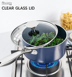 MICHELANGELO 2 Quart Saucepan with Lid, Nonstick Ceramic Sauce Pan with Stainless Steel Handle, 2 Qt Saucepan with Lid Induction Compatible, Oven Safe, Blue