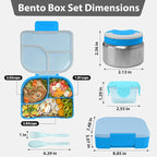 TinyPalsa Bento Box for Kids with 10oz Thermos, Durable Lunch Box with Leak Proof Insulated Food Jar, 3 Compartments with Portable Handle for Ages 3+, Dishwasher Safe, Ideal for School, Travel (Blue)