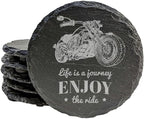 The Open Road Awaits: Motorcycle Coasters with Inspirational Quote - Round Slate - Set of 6