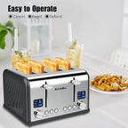 Toaster 4 Slice, Bagel Stainless Toaster with LCD Timer, Extra Wide Slots, Dual Screen, Removal Crumb Tray (Gray)