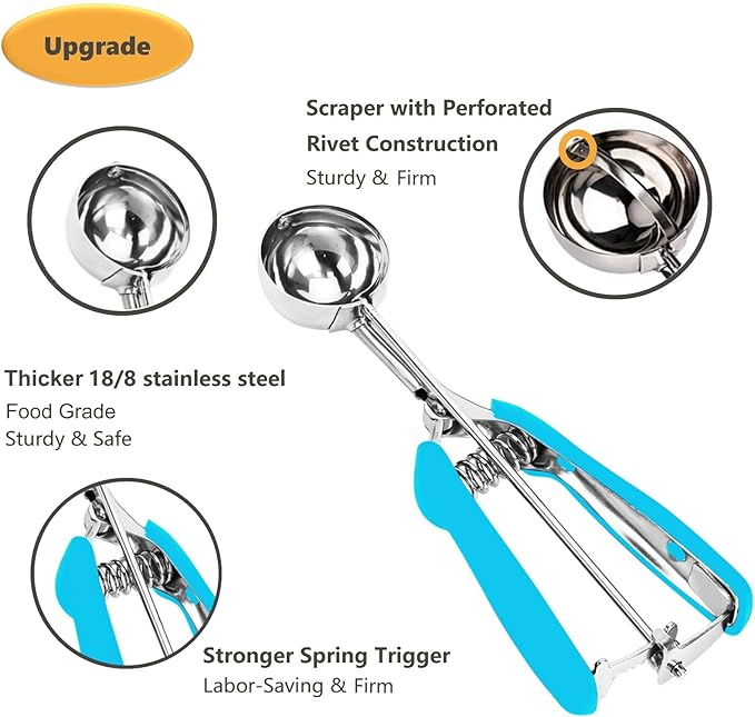 Ice Cream Scoop, Cookie Scoop, 5.3 Tbsp/ 80 ml/ 2.7 oz Cookie Scoops for Baking, 18/8 Stainless Steel Cookie Scooper for Baking, Ice Cream Scooper with Trigger Release, Cookie Dough Scoop(Blue)