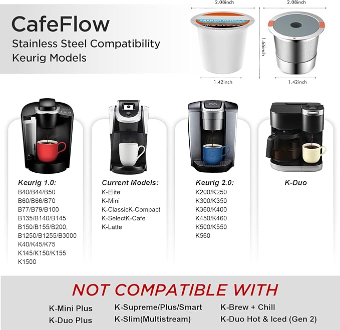 Reusable k Cups for keurig 2.0 1.0,Universal stainless steel Refillable k Cups Filter Use for Keurig all most of coffee Makers brewers(4pack)…