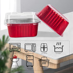50 Pcs Mini Square Baking Cups with Lids,5oz Aluminum Foil Mini Cake Pans with Lids,Disposable Ramekins Cake Pans,150ml Dessert Cups Cupcake Pans for Wedding Birthday Party,Red