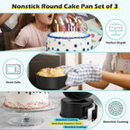 LIANYU 8 Inch Cake Pans Set for Baking, Round Cake Mold of 3, Nonstick Stainless Steel Baking Pan Tin, Non-toxic Coating, Straight Side & 3 Inch Deep, Sturdy & Rust Resistant