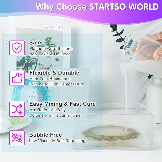 STARTSO WORLD Silicone Mold Making Kit 20A,10LB Pink Platinum Liquid Silicone Rubber for Mold Making, Fast Cure & Food Safe Silicone Mold Maker, Ideal for Casting Resin Molds/Silicone Molds