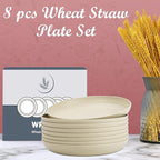 Wrova Wheat Straw Dinner Plates Set of 8 - 10 Inch Unbreakable, Dishwasher & Microwave Safe, Lightweight for Kitchen, R.V. (Beige)