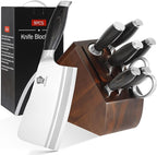 WILDMOK 9 Pcs Knife Block Set, Kitchen Knife Set with Block Wooden, German Stainless Steel Sharp Chef Knife Set with Bone Chopper