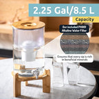 pH Recharge Glass Alkaline Water Filter Dispenser - Countertop Water Filter System - Purifier Pitcher for Home and Office - High pH Pure Drinking Water Filtration - 8.5L/2.25 Gal