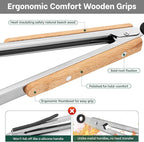 Beneno 12-Inch Food-Grade Stainless Steel Kitchen Tongs with Heat-Insulating Wooden Handle & Non-Slip Scalloped Tips, Heavy Duty Locking Food Tongs for Cooking, Grilling, BBQ and Serving