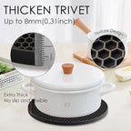 4 Pack Silicone Trivets for Hot Pots and Pans, Black Hot Pads Pot Holders, Non-Slip & Heat Resistant Silicone Mats for Kitchen Counter, Soft Durable Drying Mat, Jar Opener and Coasters, Black