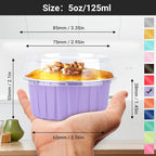 EUSOAR Aluminum Foil Baking Cups with Lids, Light Purple 50pcs 5oz Creme Brulee Ramekins Disposable, Muffin Liners Cups，Mini Cheesecake Foil Pans Dessert Containers with Lids for Party Favor Birthday