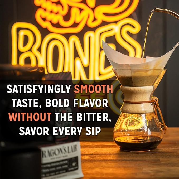 Bones Coffee Company Megalodonut, Boston Cream Donut Flavored Coffee, Medium Roast Low Acid Arabica Beans Compatible with Auto drip and French Press Coffee Maker, 12 Oz Ground