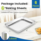 6 Pack Stainless Steel Baking Sheet Pans, 9" L × 7" W × 1" H Cookie Sheets for Toaster Oven, Rust-Resistant, Dishwasher Safe