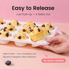 Silicone Muffin Pans for Baking 1 Pack, 2.6 Inch with Metal Reinforced Frame, Regular Size Nonstick Silicone Cupcake Pan for Baking Homemade Muffins, Cupcakes, Dishwasher Safe BPA Free-Pink