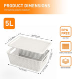 Plastic Storage Baskets With Lid, Storage Bins for Organizing, Stackable Decorative Containers for Shelves Drawers Desktop Closet Playroom Classroom Office, 6 Pack- White