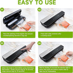Food Sealer Vacuum Sealer-Tempered Glass Stainless Steel panel, LED Touch Control, Digital Display, Pulse/Moist/Dry/Seal/External Suction Modes, Includes 30 Vacuum Bags & Built-in Cutter (Black Gray)