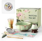 Matcha Whisk Set, Matcha Set with Bowl & Chasen & Chasen Holder, 8 Pcs Macha Kit Gift for Macha Lovers, Family, Friend（Green）