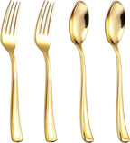 bUCLA 600PCS Gold Plastic Spoons and Forks Set - Plastic Forks and Spoons Disposable - Heavy Duty Gold Silverware Set Party Supplies Include 300 Forks and 300 Spoons for Party&Wedding