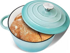 Trustmade 3 QT Cast Iron Dutch Oven, Enamel Coated Cookware Pot with Self Basting Lid for Home Baking, Braiser, Cooking, Aqua