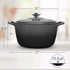Signature Enameled Cast Iron Dutch Oven, Non-Stick Serving Pot with Tight Fitting Lid for Perfect Roasting, Baking, Sauteing, and Bread Making | 13.5Q (12.7L) - Oyster Grey