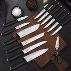 Kuisine Kitchen Chef Knife Block Set,High Carbon Stainless Steel Sharp Knife Set with Built-in Sharpener,Elegant Gift(Black,15pcs)