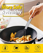Pack of 2 Large Silicone Cooking Spoon Non Stick Solid Basting Spoons Heat-Resistant Kitchen Utensils for Mixing Serving (Black-Red)