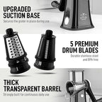 Zulay Kitchen Rotary Cheese Grater 5 Blade Cheese Shredder - Manual Hand Crank Cheese Grater With Reinforced Suction & 5 Interchangeable Drums - Easy to Use, Vegetable Chopper Round Mandoline Slicer