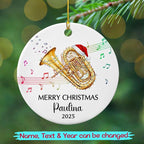 Tuba Musical Instrument Ceramic Ornament, Customized Year Text Name Tubist Tubaist Christmas Ornaments Gift for Women Men Husband Wife Dad Mom Tuba Player, Personalized Tubas Xmas Instrument Ornament