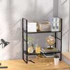 iPEGTOP Expandable Cabinet Storage Shelf Organizer, Heavy Duty Steel Metal Spice Rack Adjustable Height Home Office Garage Pantry Shelf Space Riser for Counter Kitchen Organization, Black, 1 Pack
