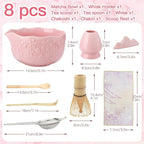 Matcha Whisk Set, 8-Piece Ceramic Japanese Matcha Bowl & Accessories Kit for Traditional Tea Ceremony, Home Use & Gifts (Pink)