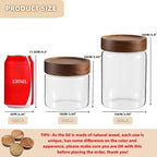 Set of 2 Glass Food Storage Jars, Premium Clear Glass Container Jar with Airtight Wooden Screw Lid, Kitchen Canisters for Coffee,Tea,Pasta,Cookies, Nuts,Spice,Candy,Overnight Oatmeal