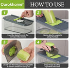 Ourokhome Mandolin Slicer for Kitchen Food, Hand Safe Vegetable Shredder with 6 Mandoline Blades, Veggie Waffle Cutter for Potato, Carrot, Zucchini, Onion, Essential Kitchen Gadgets (6 in 1, Gray)